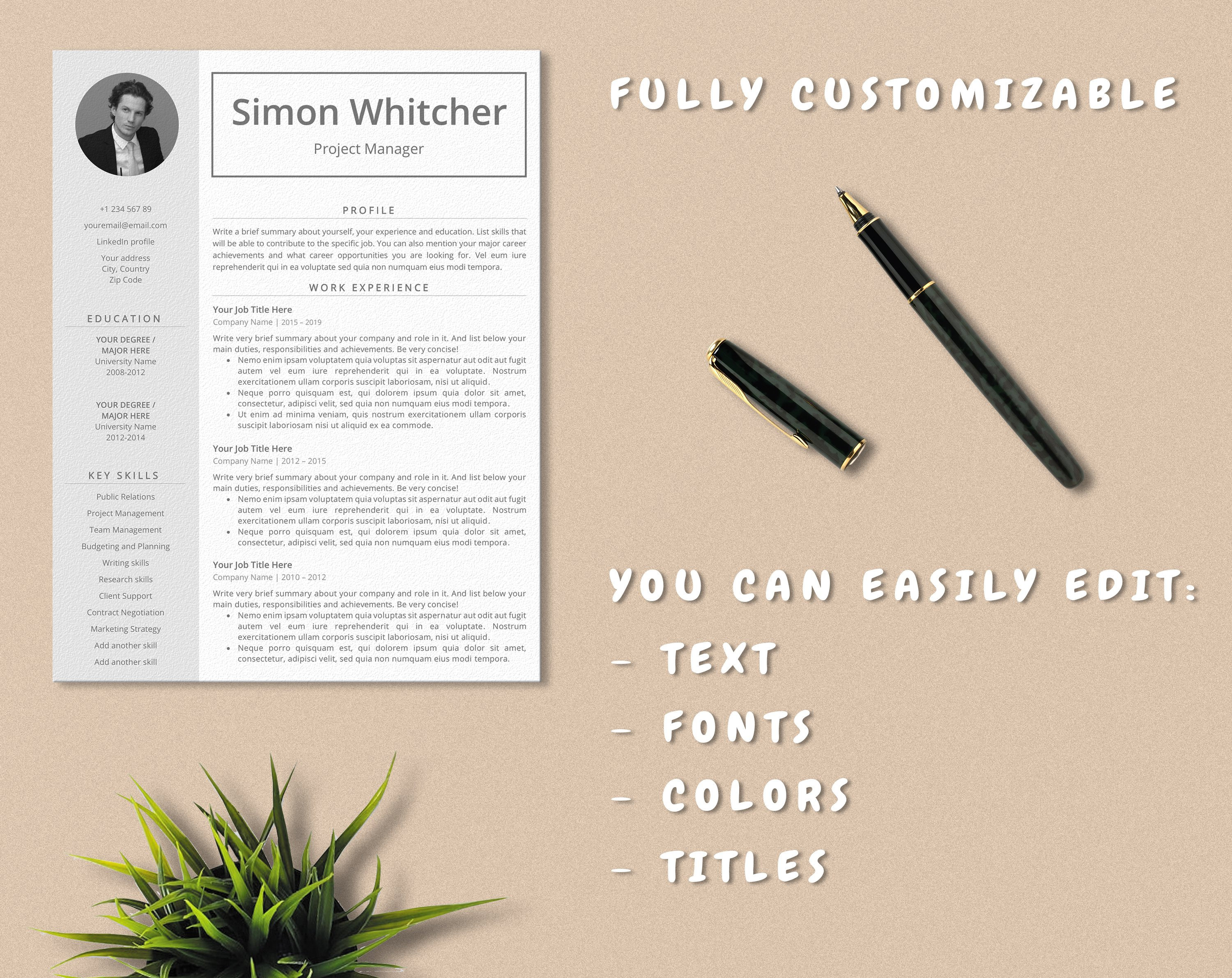 CV template with photo Curriculum vitae Resume template | Etsy