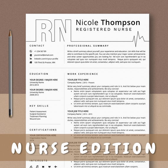 Nurse Resume Template, Professional RN, Creative CV (For Word & Pages)