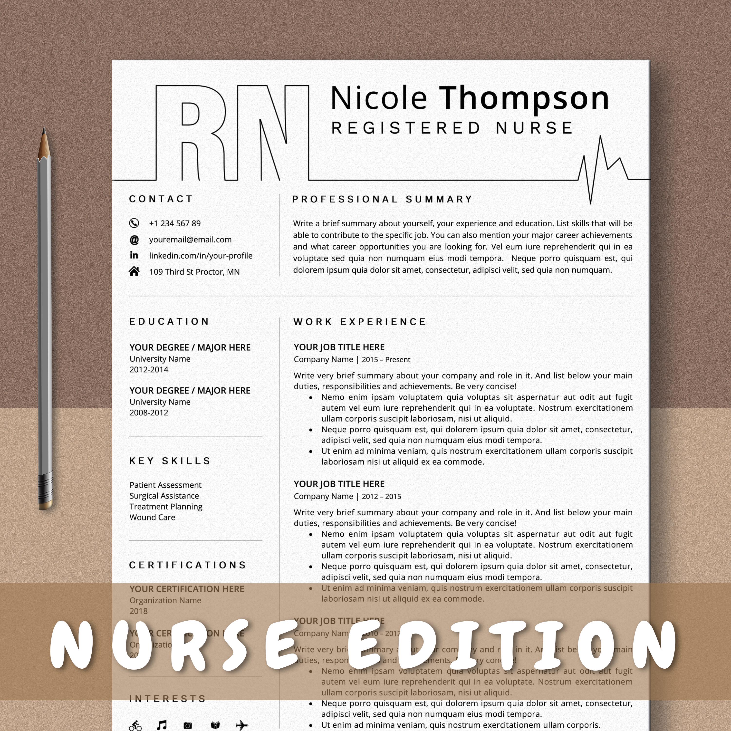 Nurse Resume Template, Professional RN, Creative CV (for Word & Pages ...