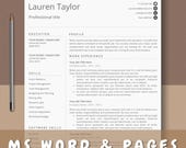 Professional Resume Template, Cover Letter, CV Design (Instant Download for Word & Pages)