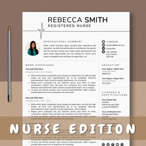 Resume Template Nurse, Nursing Curriculum Vitae Template, Registered Nurse Resume Template, RN CV for Word and Mac Pages with Photo