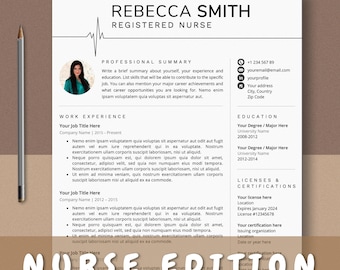 Plantilla de currículum de enfermería, CV de enfermería, diseño moderno (para Word y Pages)