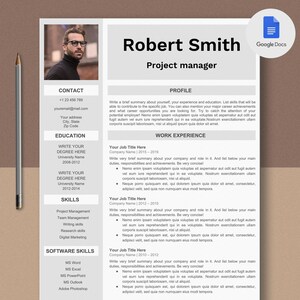 Resume template Google Docs, CV Google Docs, Cover letter and references, Clean modern resume Google Docs with photo instant download