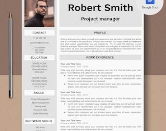 Plantilla de currículum moderna para Google Docs, CV, carta de presentación (descarga instantánea)