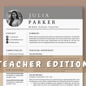 Plantilla de currículum y carta de presentación para profesores, plantilla de CV para profesores, currículum vitae para profesores, descarga instantánea de currículum de trabajo educativo, Word, Pages