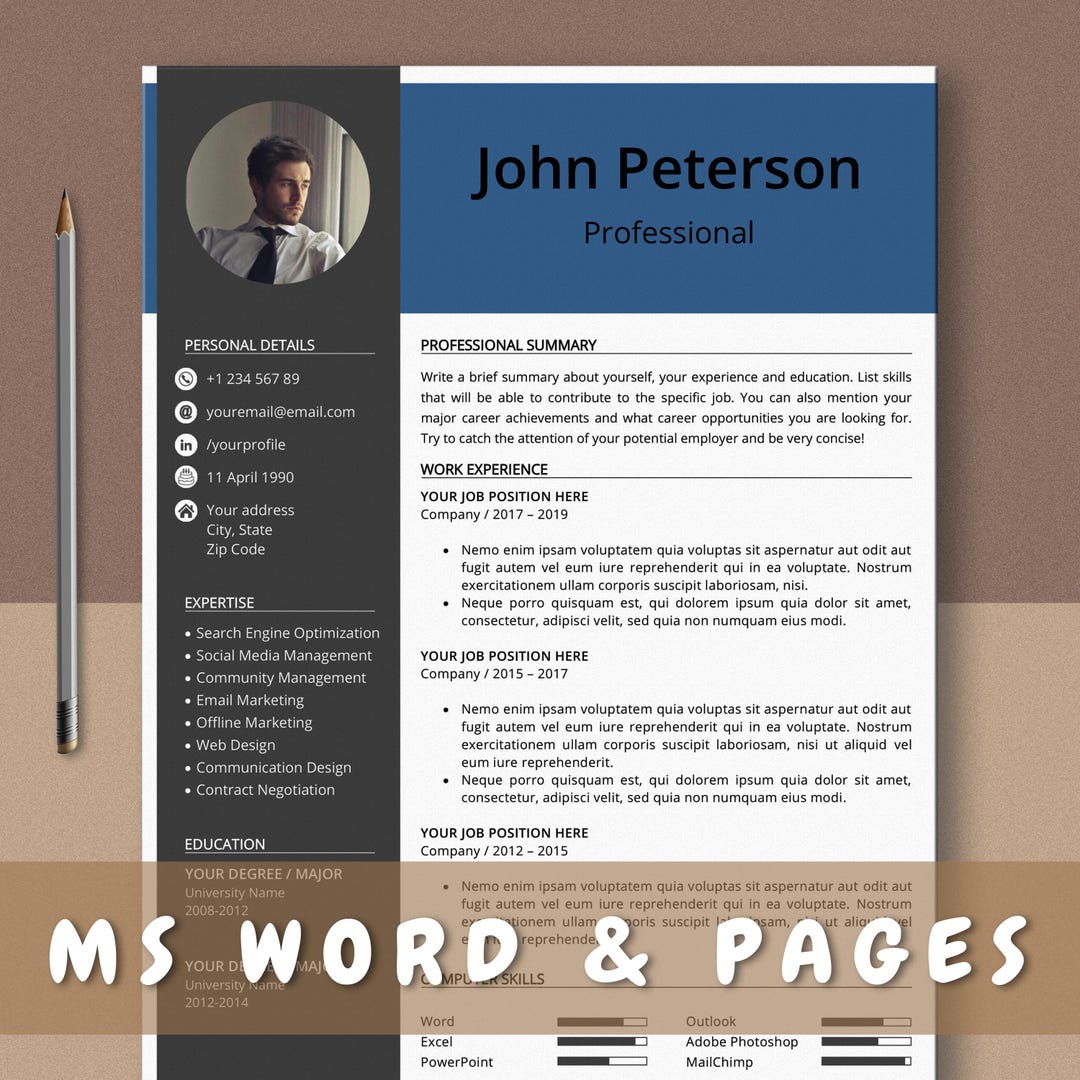 Modern Resume Template for Word & Pages (instant Download) - Etsy