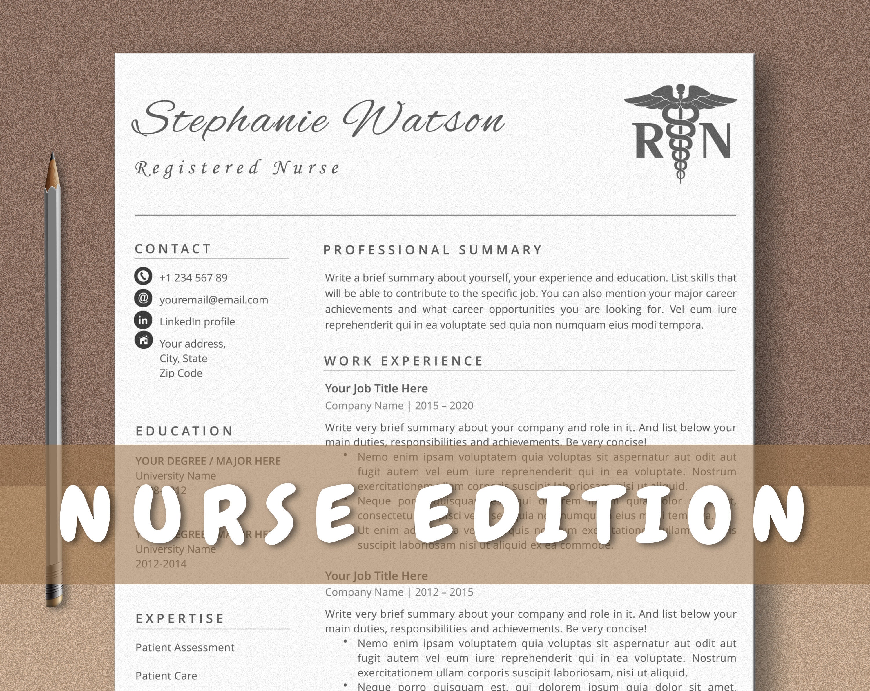 Resume Template Nurse Rn Resume Nursing Resume Professional Etsy