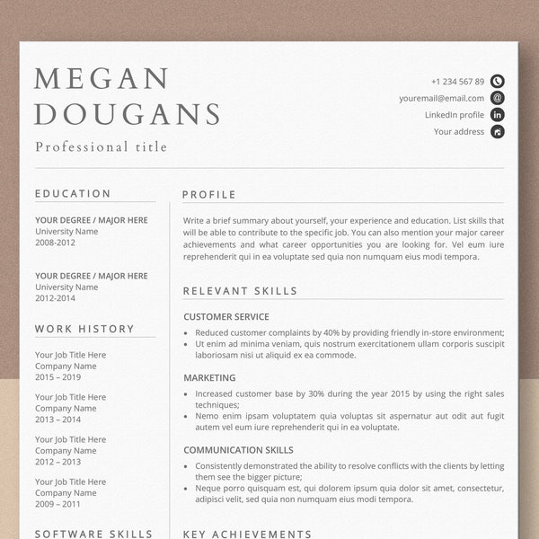 Skills-based Resume Template, Functional Resume, Resume and Cover Letter Template, Professional CV, Career Change Resume, Resume Word, Pages