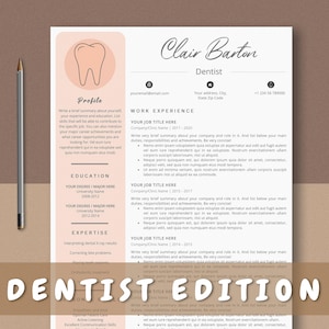 Dental Resume Template, CV Template Dentist, Dental Assistant, Dental Hygienist Resume. Cover Letter Template, Curriculum Vitae Word, Pages