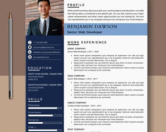 Web Developer Resume Template, Cover Letter (Word, Pages)