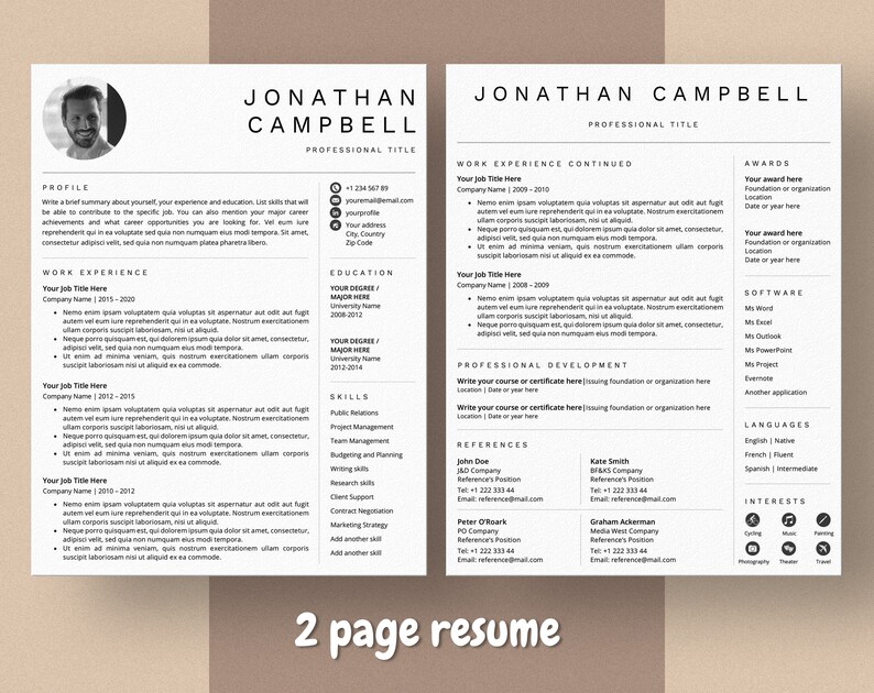 Modèle de cv professionnel 2020 Pages de modèle de CV Un  Etsy