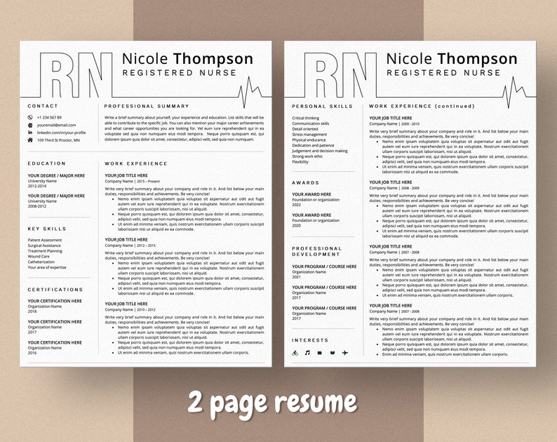 Two page nurse resume template