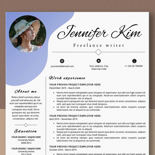 Freelance Writer Resume Template, Journalist Resume, Creative CV Template, Professional Resume and Cover Letter Template, Minimalist Design