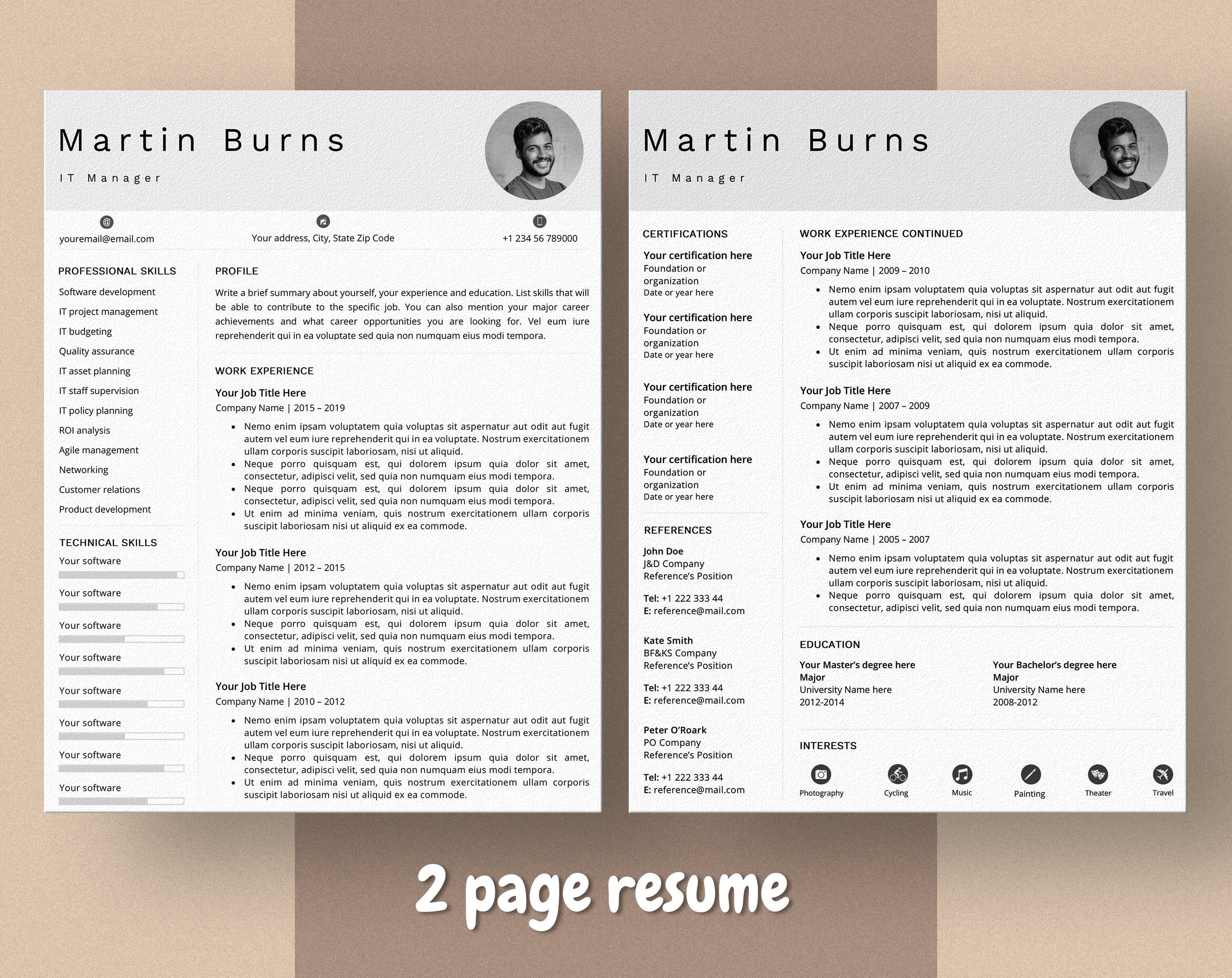 Professional Resume Template, Modern CV Design (MS Word) - Etsy