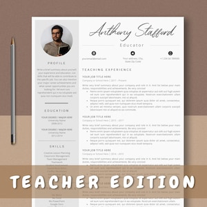 Teacher Resume Template With Photo, Educator CV For Ms Word & Mac Pages, Teaching Resume, Professional Curriculum Vitae Template