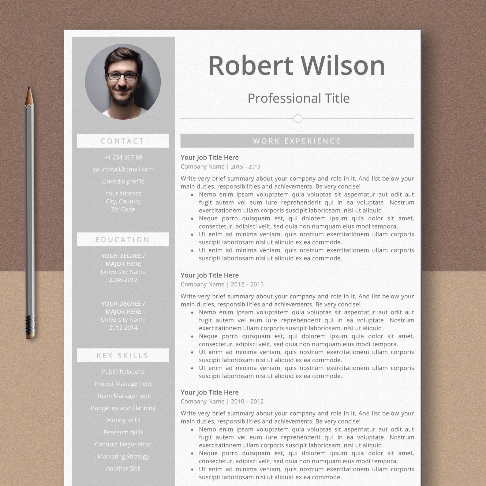 Resume Without Profile, Professional Resume Template, 1 Page Resume ...