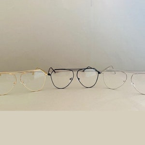 Vintage 90s Classic metal big Frame Semi-Rimless Clear Lens Glasses Gold/black/silver 32