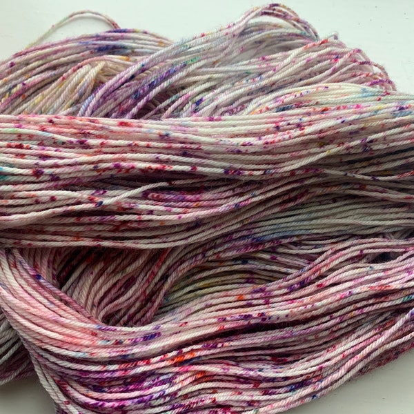 Birthday Cake -Hand Dyed  100g DK weight 100%Superwash Bluefaced Leicester Wool, speckled yarn, ready to ship