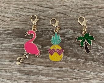 Tropical Stitch Markers, Progress Keepers, enamel charms