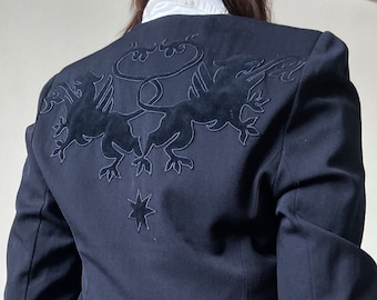 vintage ESCADA navy blazer | blazer with applique, statement blazer, designer blazer, navy blue uniform blazer | S -M