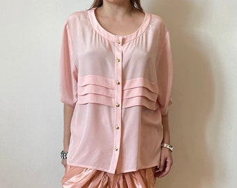 vintage LUISA SPAGNOLI blouse | Pink pleated blouse, pastel pink oversized fit blouse, relaxed fit romantic blouse | S - L