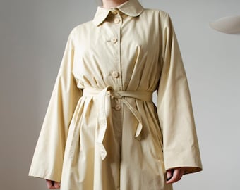 90er Vintage Beiger Gürtel Trenchcoat aus Baumwollmischung, XS-M