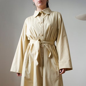 90s vintage beige trench coat Light cotton spring coat, vintage womens beige long coat, beige cotton single-breasted trench coat S M image 1