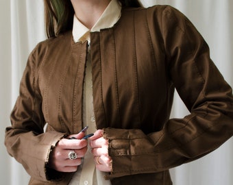 vintage PLEIN SUD blazer, deconstructed distressed brown blazer with hook & eye closure, archival vintage | S - M