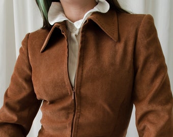 vintage SPORTMAX blazer, brown corduroy velvet blazer with zip up and pointy collar | XS - S