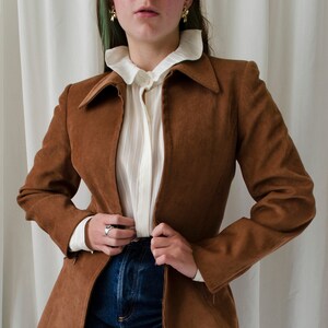 vintage SPORTMAX blazer, brown corduroy velvet blazer with zip up and pointy collar XS S image 2