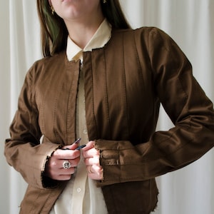 vintage PLEIN SUD blazer, deconstructed distressed brown blazer with hook & eye closure, archival vintage | S - M