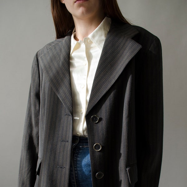 vintage MaxMara striped blazer | Minimalist single breasted dark brown blazer, Classic brown notched blazer, Preppy office blazer | S - L