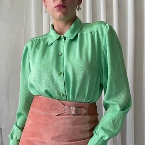60s vintage green blouse | floral retro floral blouse, green floral blouse, retro vintage blouse, green retro shirt | M - L