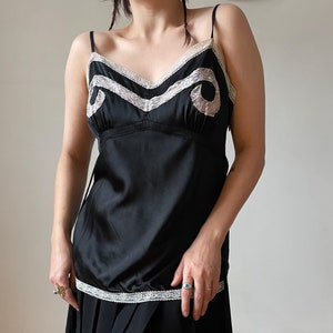 vintage VALENTINO silk top | black silk charmeuse top, silk designer top, black silk top with lace | S - M