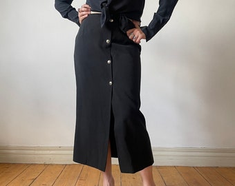 vintage CLAUDE MONTANA skirt | vintage black midi minimalist skirt, 90s elegant black skirt | S - M