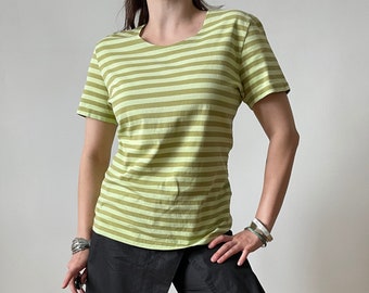 vintage MARIMEKKO striped t-shirt | green striped cotton top, vintage striped t shirt | XS - S