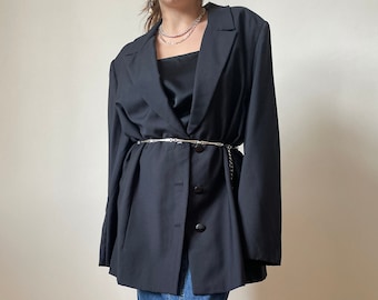 vintage navy LANVIN blazer, minimalist lightweight wool oversize fit blazer | S - L