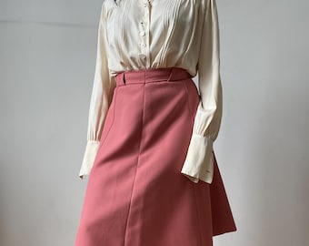 Falda midi rosa vintage de los años 60 - Falda retro de corte A en rosa empolvado, tallas S-M