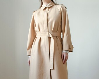 vintage beige trench coat | 90s vintage beige coat, beige belted coat, beige trench coat women, raglan sleeve coat, wool blend | XS - S