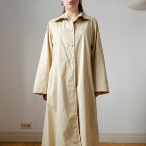 90s vintage beige trench coat Light cotton spring coat, vintage womens beige long coat, beige cotton single-breasted trench coat S M image 2