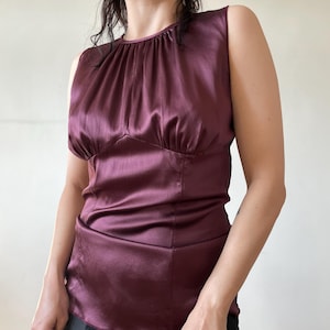 2000s D&G plum silk top | Dolce and Gabbana silk top, Fitted satin silk charmeuse top, silk stretchy top, silk zip up minimal top | XS - M