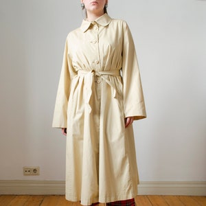 90s vintage beige trench coat Light cotton spring coat, vintage womens beige long coat, beige cotton single-breasted trench coat S M image 3