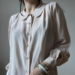 vintage beige silk blouse | peter pan collar blouse, beige silk blouse, elegant chic blouse, french poet blouse, artist blouse | S - M