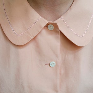 vintage silk pink silk blouse Peter pan collar blouse, pastel blouse, romantic blouse, short sleeve silk blouse, retro blouse XS S image 9