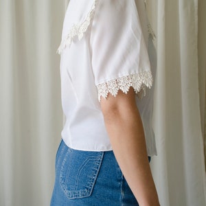 vintage white lace blouse Sailor collar blouse, lace trim collar blouse, romantic cottagecore blouse, fairycore blouse XS M image 5