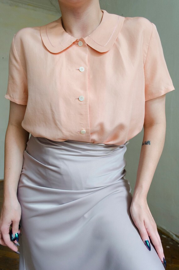 Vintage Pink Silk Blouse Peter Pan 