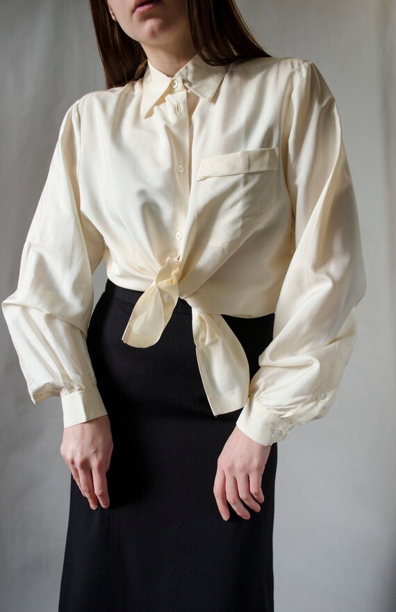 vintage ivory silk blouse | Minimalist silk blouse