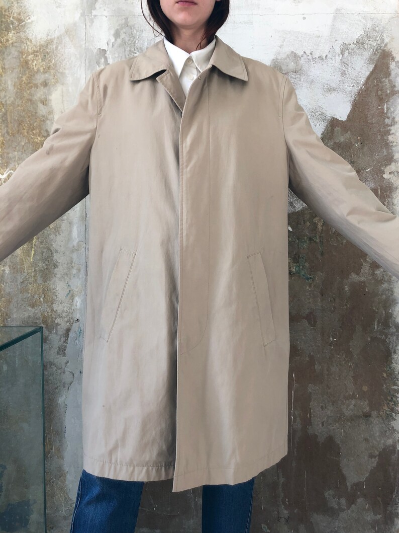 90s vintage beige trench coat Minimalist straight women/'s coat Classic single breasted retro coat Midi coat Beige autumn duster S L