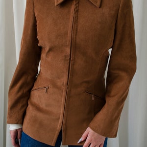vintage SPORTMAX blazer, brown corduroy velvet blazer with zip up and pointy collar XS S image 6