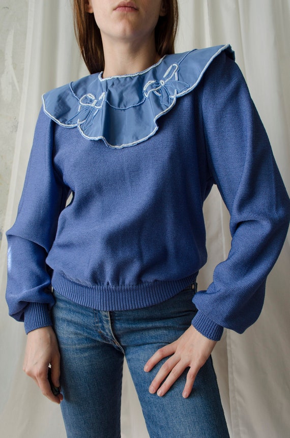 80s statement collar sweater | Blue rare vintage j